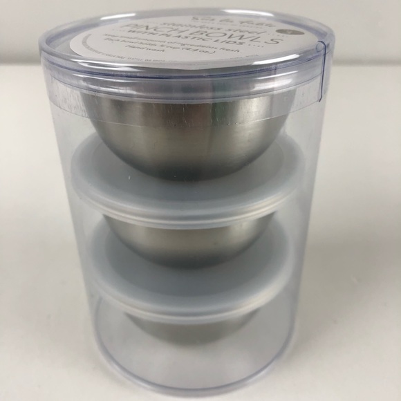 Sur La Table Set of 3 Stainless Steel Pinch Bowls w Lids Cooking Chef NIB - Picture 6 of 6